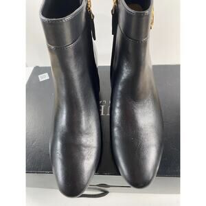 Lauren Ralph Lauren Logo Wynne Black Leather Bootie Side Zip Size 6.5 B NWB